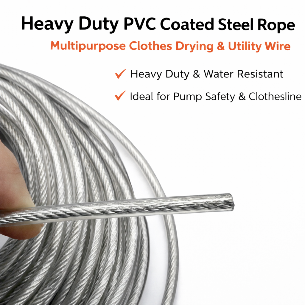 Strong PVC Coated Metal Rope – Multi-Purpose Utility Wire (15 ft )
